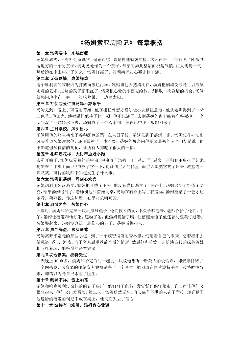 汤姆索亚历险记每章概括_第1页