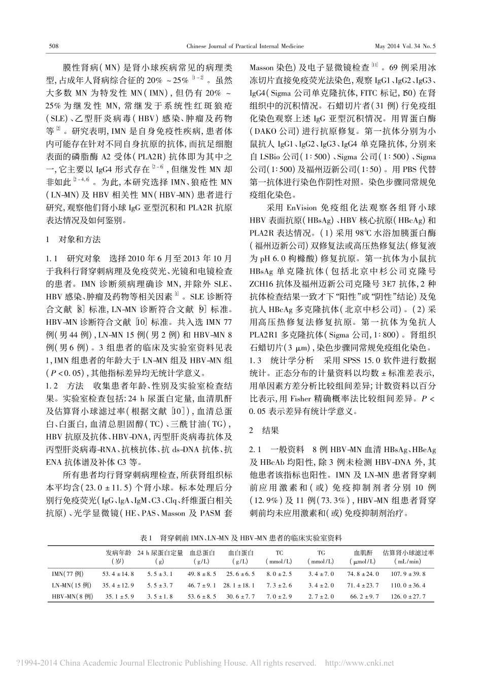 膜性肾病肾小球IgG亚型沉积及磷脂酶A2受体表达的回顾性分析_董鸿瑞_第2页
