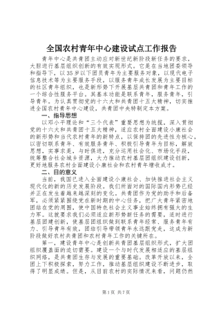 全国农村青年中心建设试点工作报告