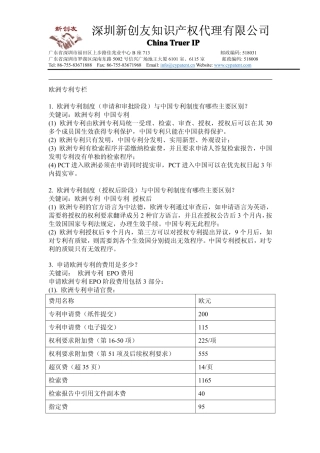 欧洲专利一百问