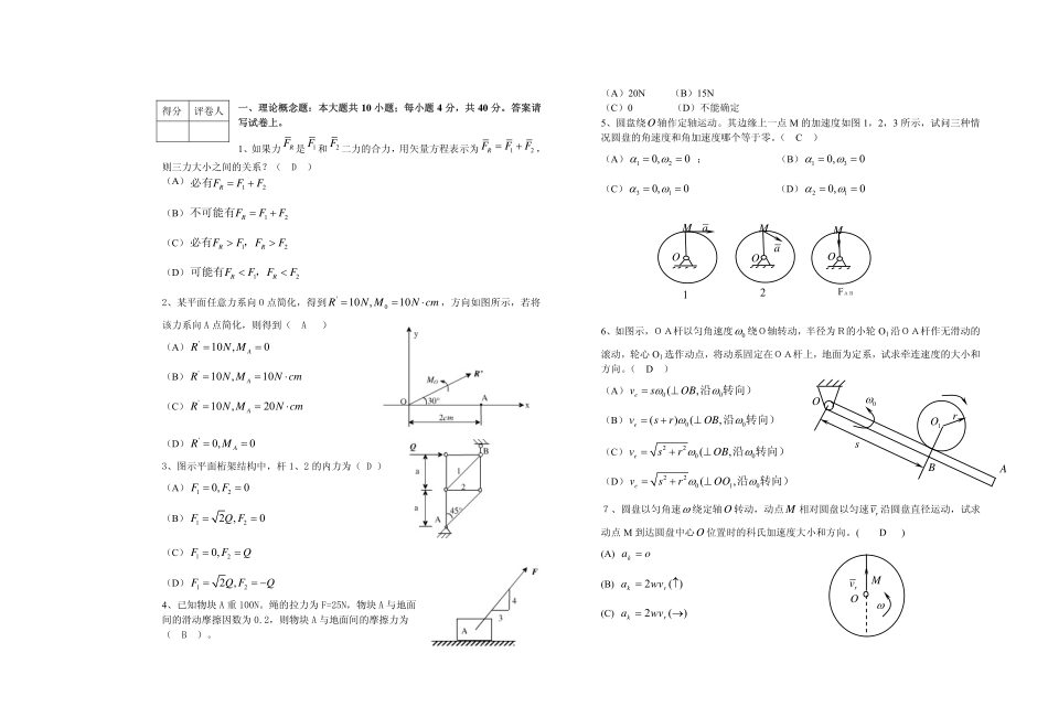 理论力学试卷_第1页