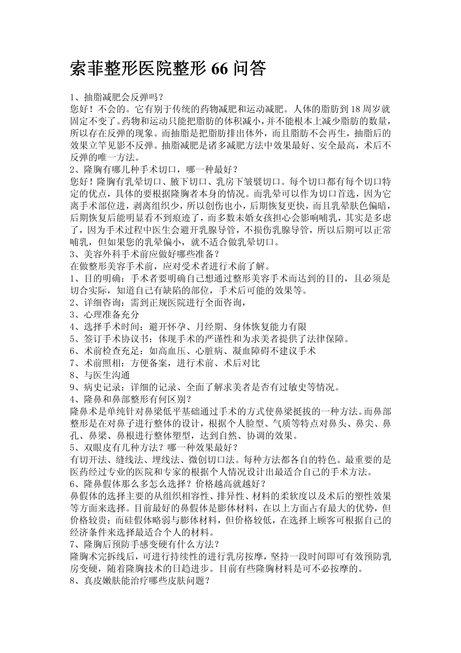 索菲整形医院整形66问答_第1页