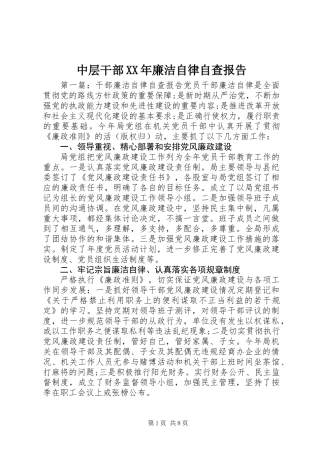 中层干部XX年廉洁自律自查报告