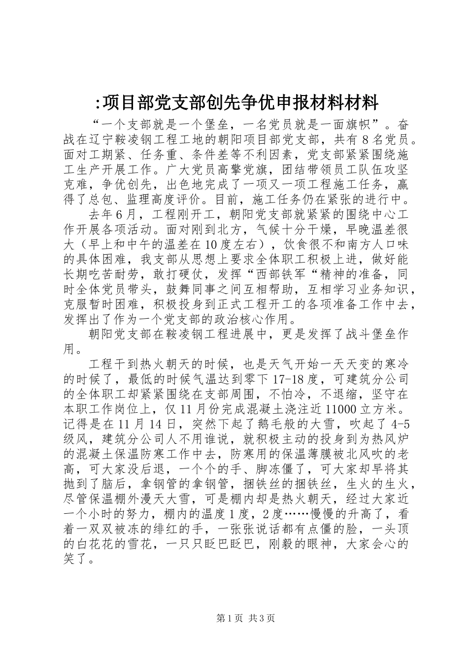 -项目部党支部创先争优申报材料材料_第1页