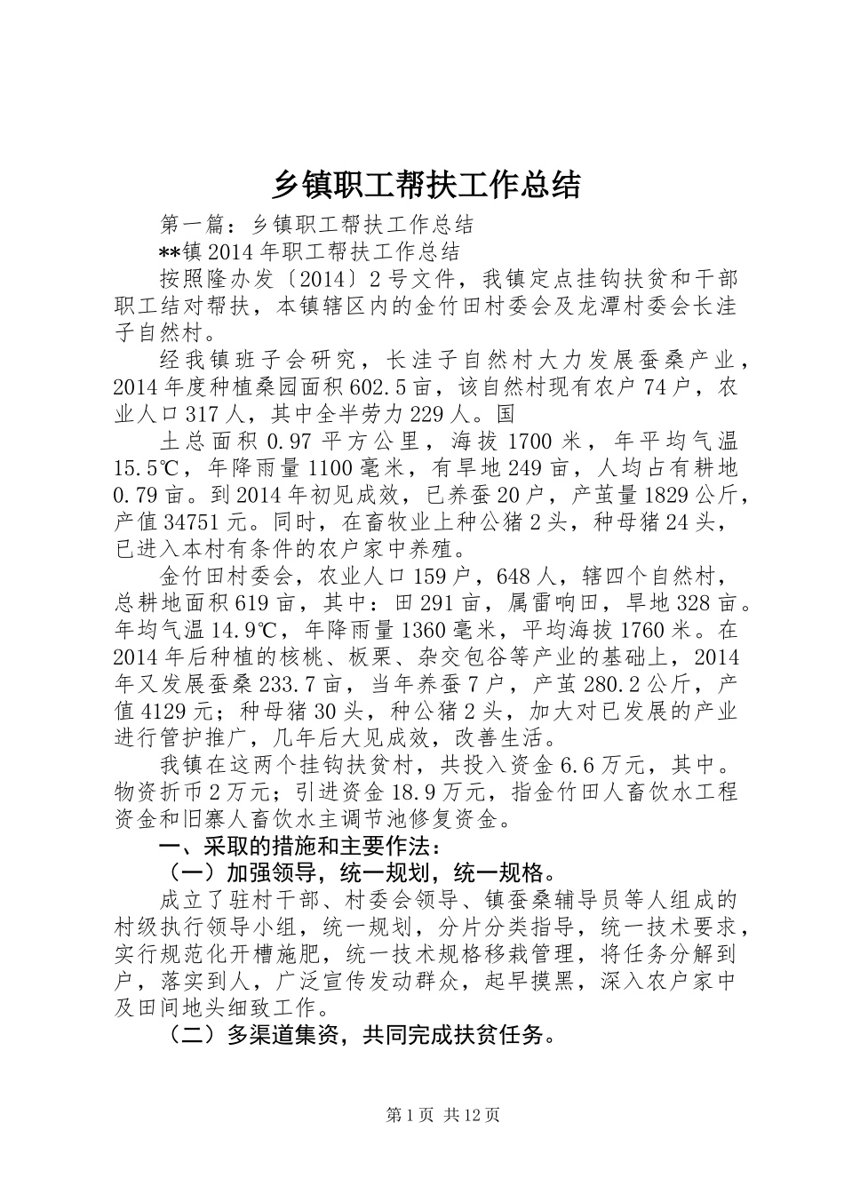 乡镇职工帮扶工作总结_第1页