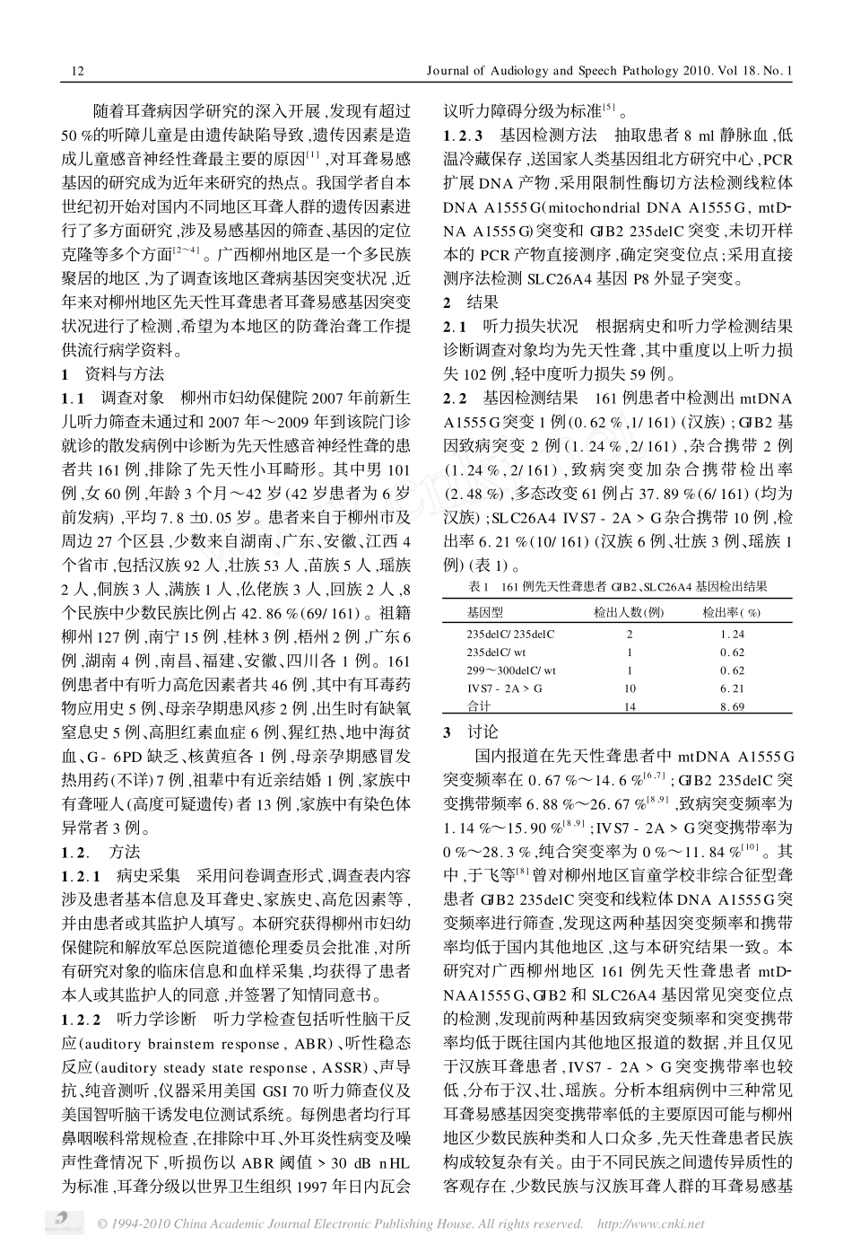 柳州地区161例先天性聋患者易感基因突变检测分析_第2页