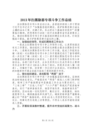 201X年扫黑除恶专项斗争工作总结