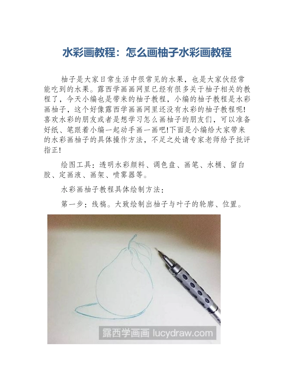 水彩画教程：怎么画柚子水彩画教程_第1页