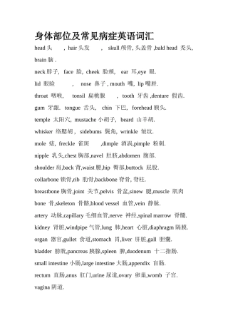 身体部位及常见病症英语词汇