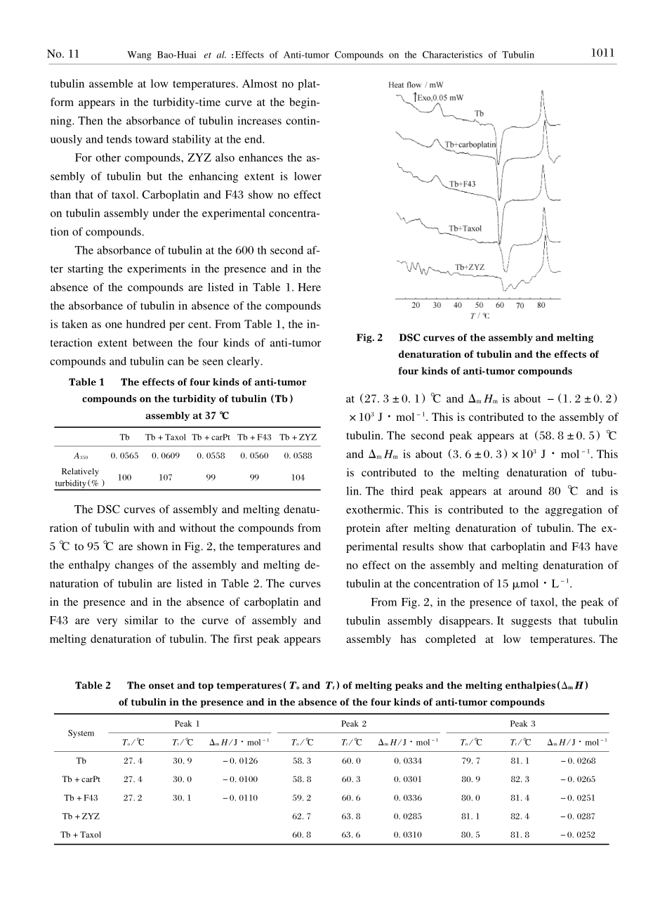 四种抗癌物质对微管蛋白体外聚合及热变性的影响_第3页