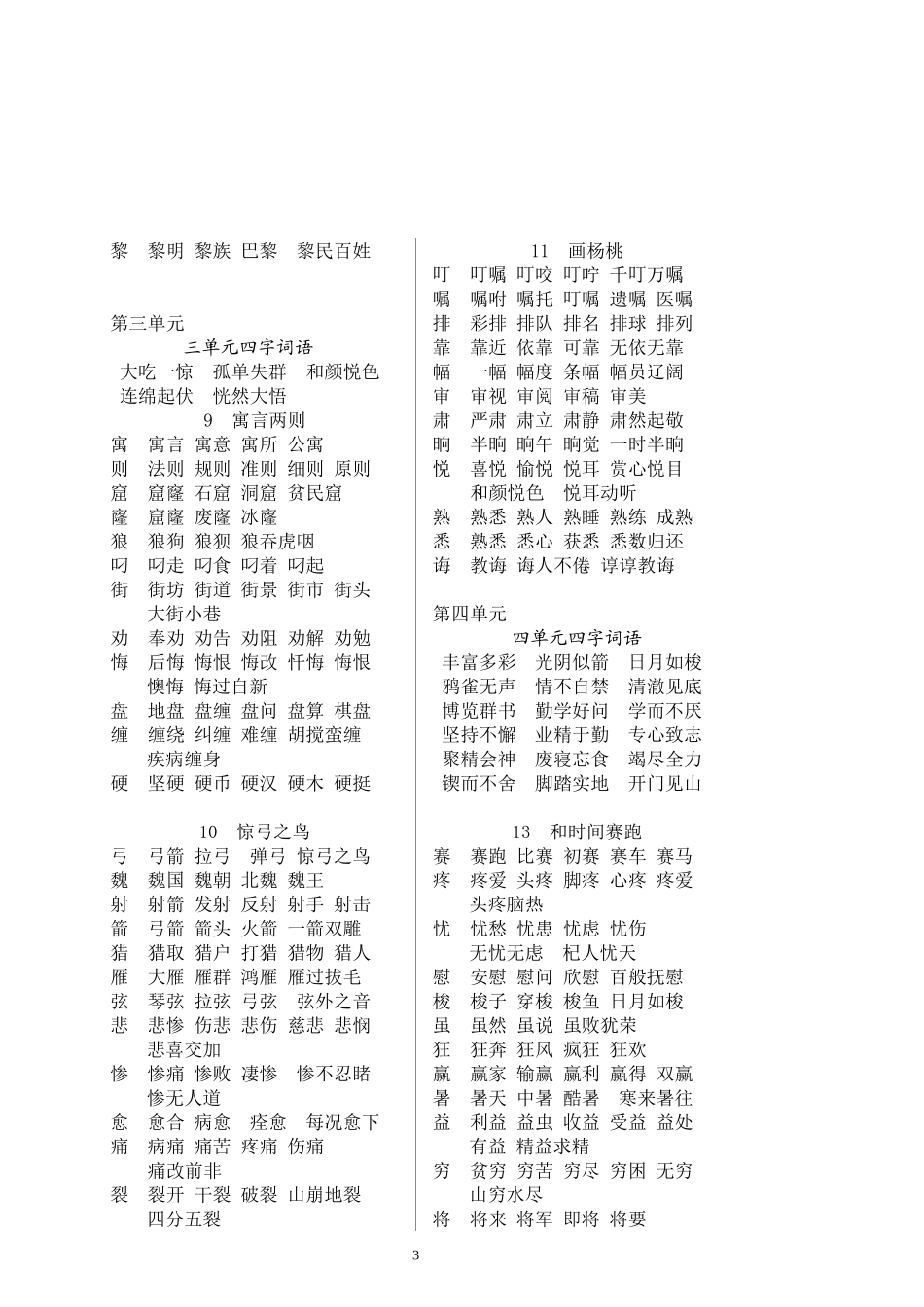 人教版三年级下册语文复习资料字词表_第3页
