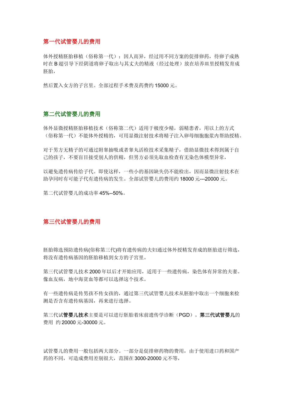 试管婴儿费用_第一代试管婴儿费用_第二代试管婴儿费用_第1页