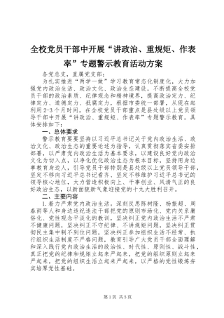 全校党员干部中开展“讲政治、重规矩、作表率”专题警示教育活动方案