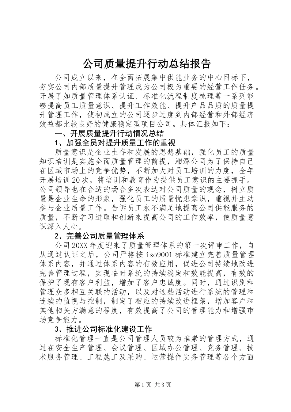 公司质量提升行动总结报告_第1页
