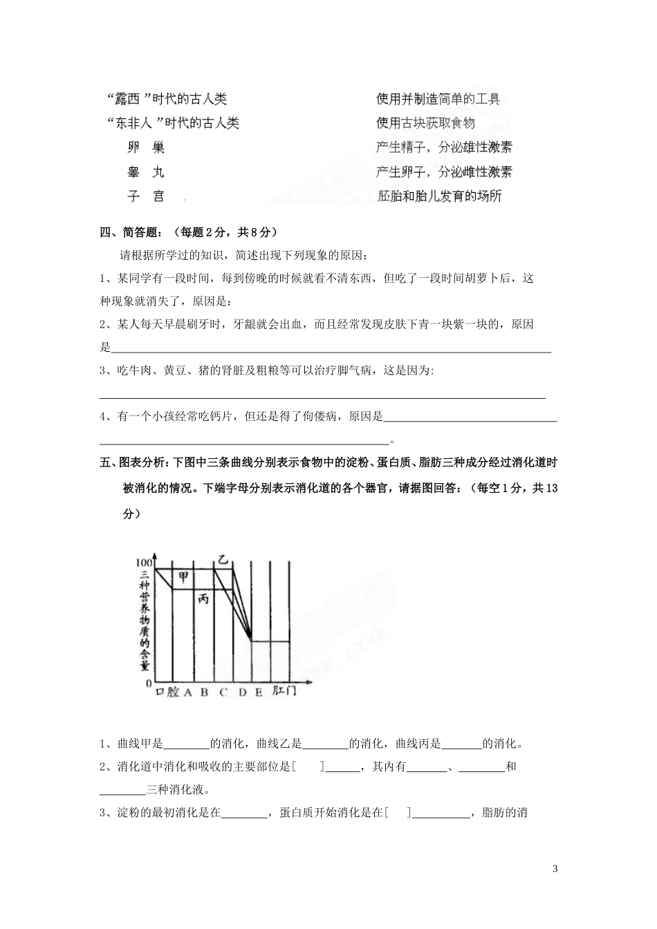 山西省大同市实验中学10-11学年七年级下学期第一次月考(生物_第3页