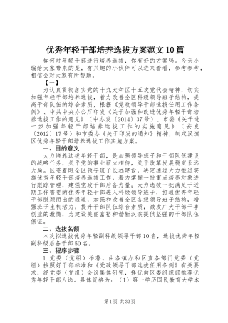 优秀年轻干部培养选拔方案范文10篇