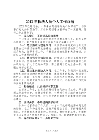 201X年执法人员个人工作总结