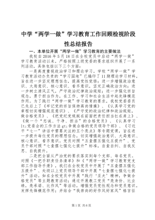 中学“两学一做”学习教育工作回顾检视阶段性总结报告