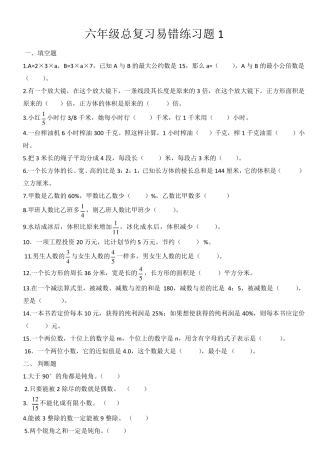 人教版小学六年级数学总复习易错题 
