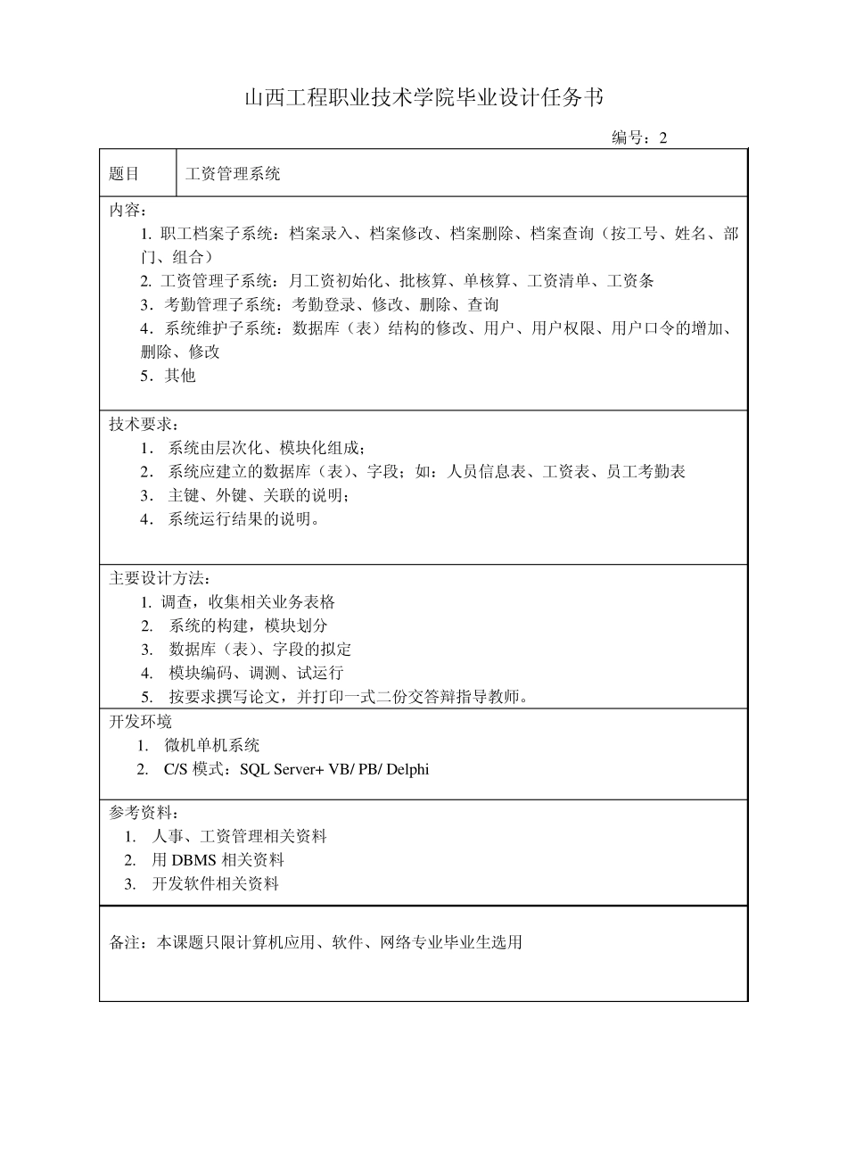 山西工程职业技术学院毕业设计任务书（夺分金卷）6个模板 _第2页
