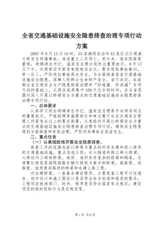 全省交通基础设施安全隐患排查治理专项行动方案