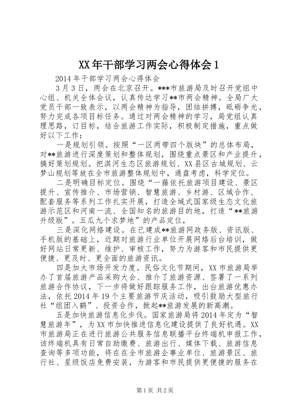 XX年干部学习两会心得体会1_第1页