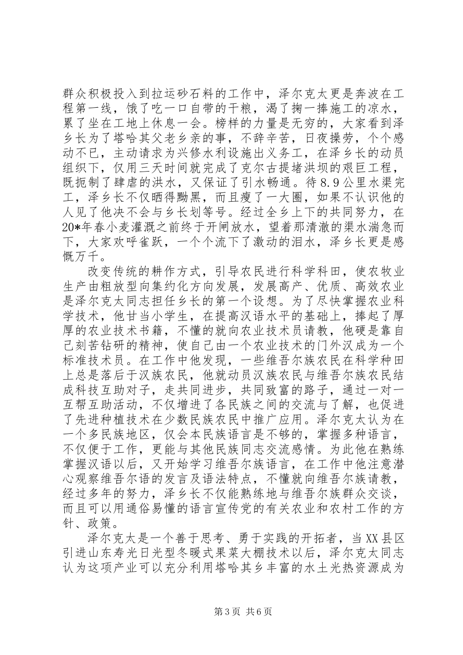 乡镇长促进民族团结先进事迹材料_第3页