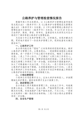 公路养护与管理检查情况报告