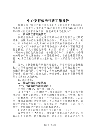 中心支行依法行政工作报告