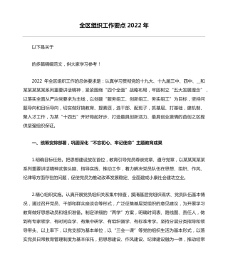 全区组织工作要点2022年 