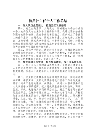 信用社主任个人工作总结