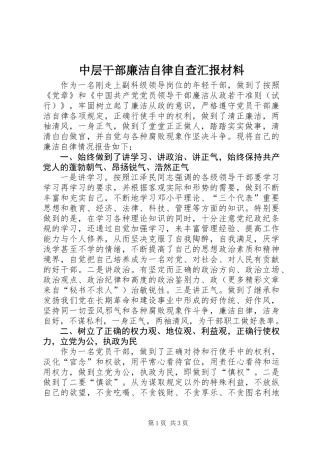 中层干部廉洁自律自查汇报材料