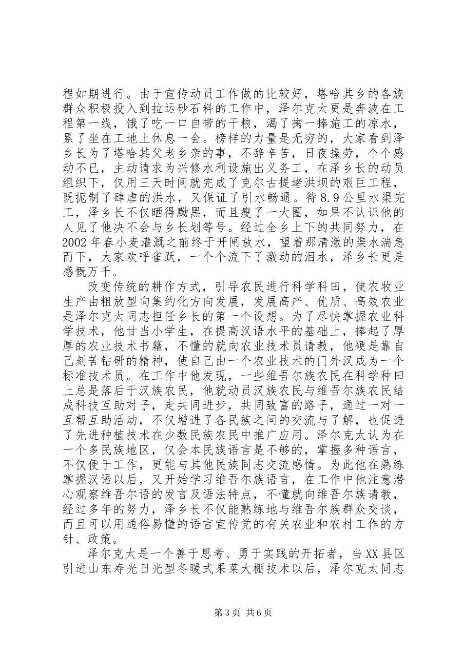 乡镇长促进民族团结先进个人材料_第3页