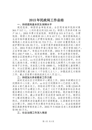 201X年民政局工作总结
