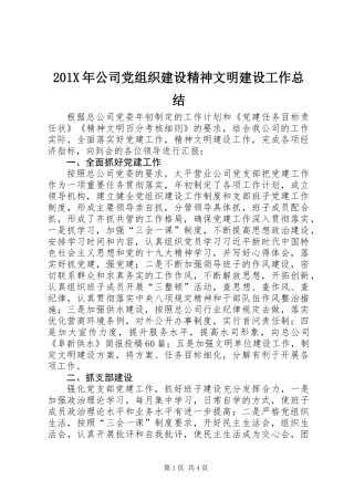 201X年公司党组织建设精神文明建设工作总结