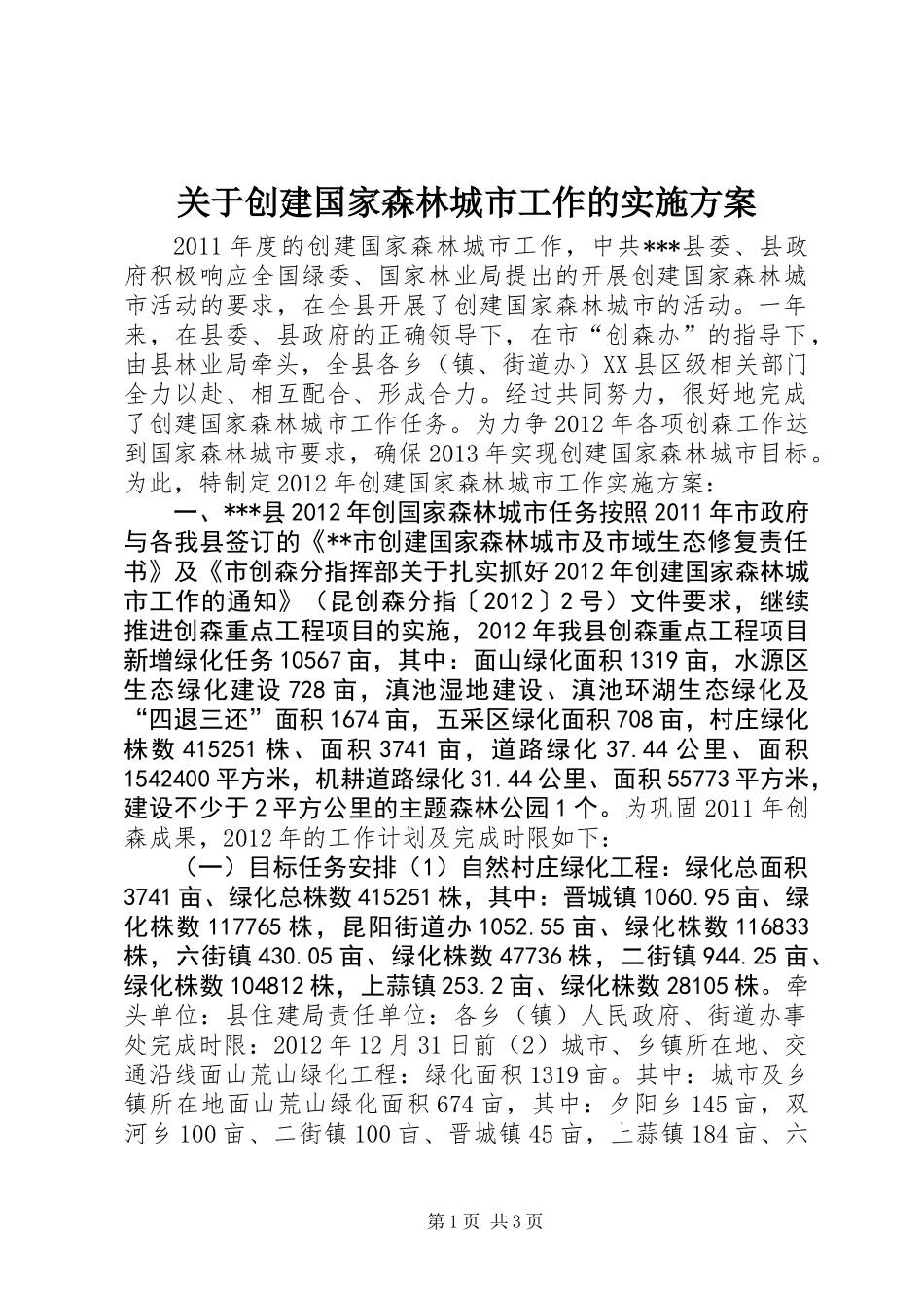 关于创建国家森林城市工作的实施方案 (2)_第1页