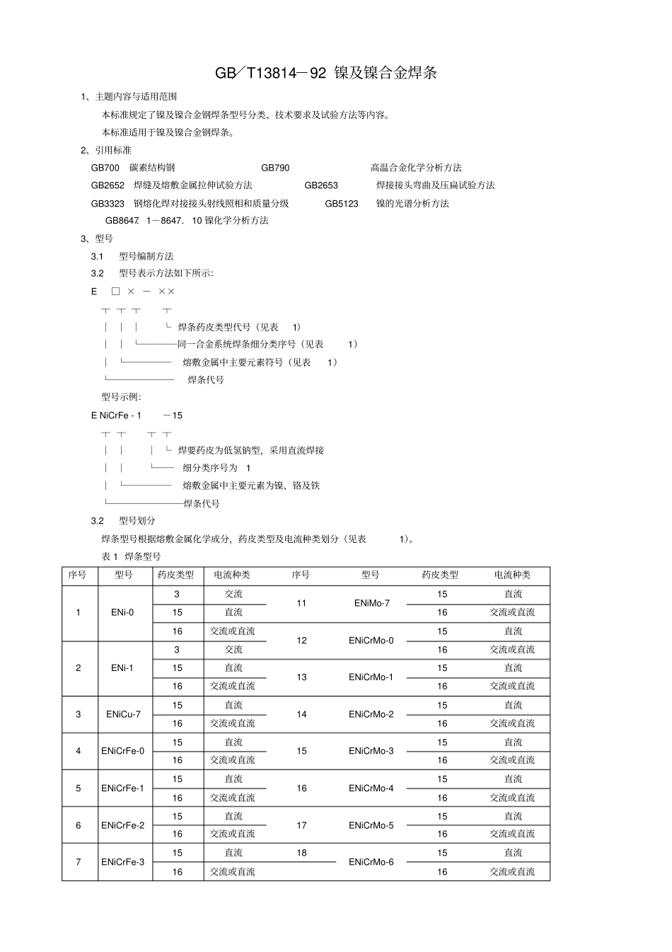 GBT13814_92镍与镍合金焊条_第1页
