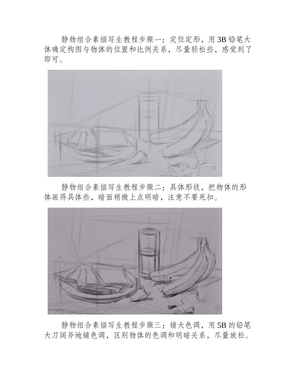 素描组合静物写生教程：盘子,面包,可乐,香蕉,草莓,报纸,毛巾素描教程_第2页
