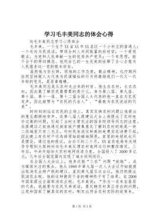 学习毛丰美同志的体会心得