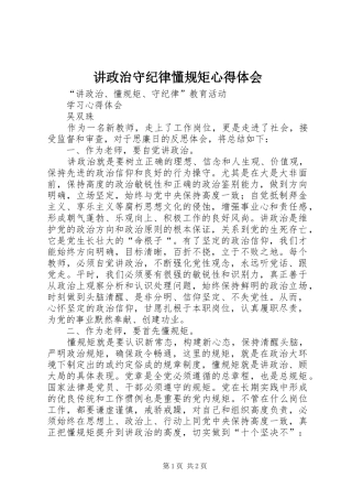 讲政治守纪律懂规矩心得体会