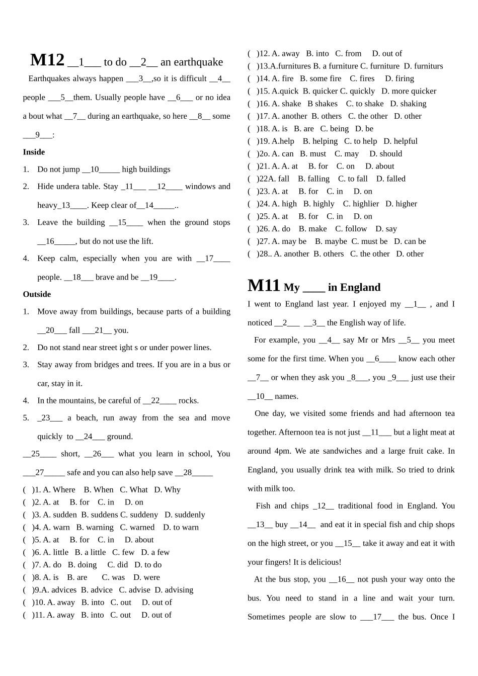 八上M11-12完形填空_第1页