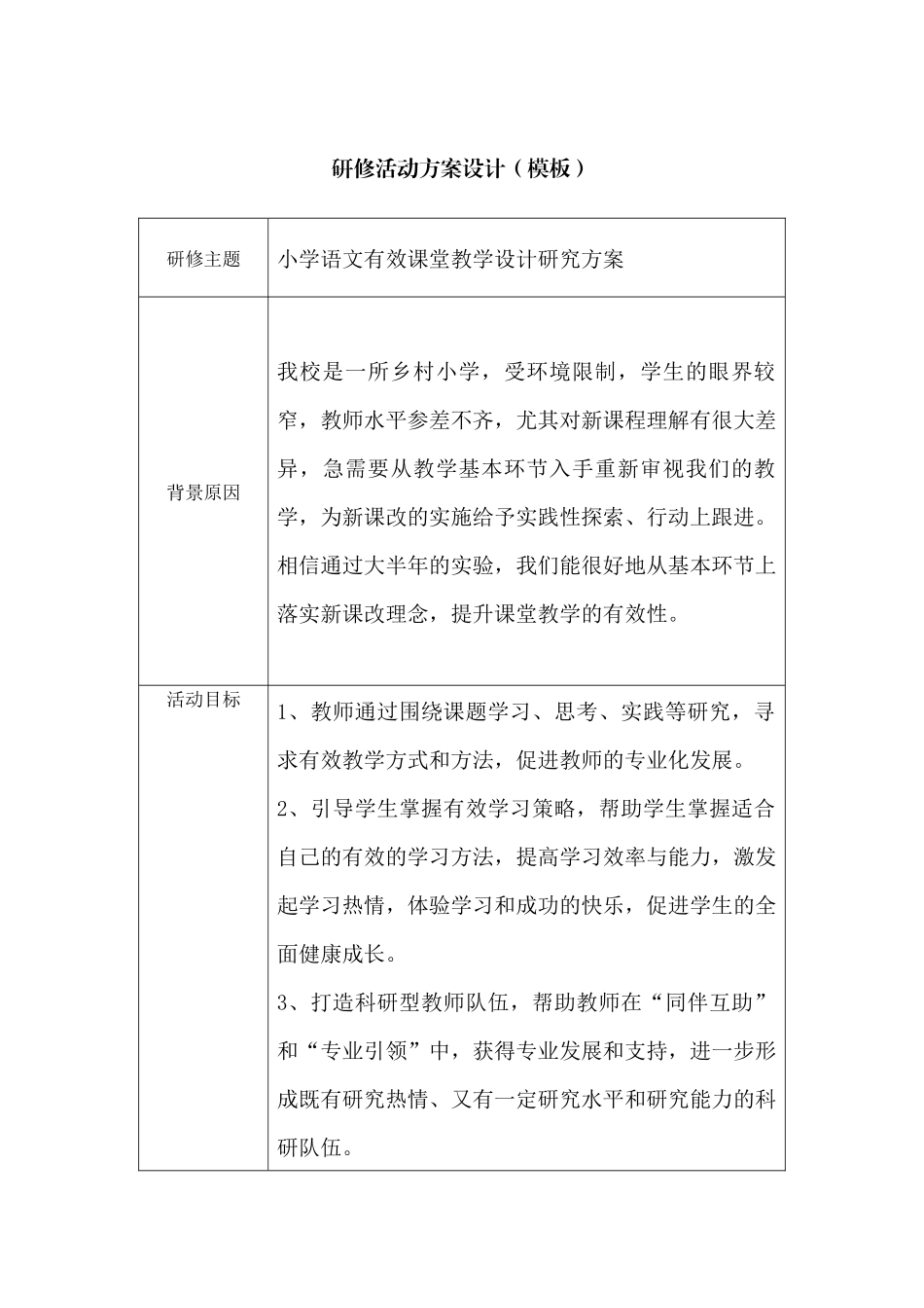 小学语文有效课堂教学设计研究方案_第1页