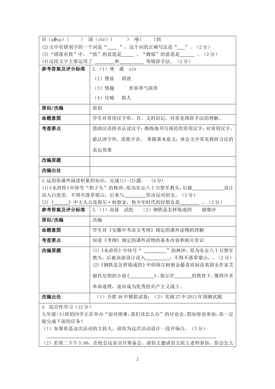 谯城区命题评选活动语文参赛卷_第2页