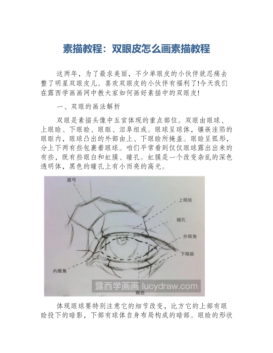 素描教程：双眼皮怎么画素描教程_第1页