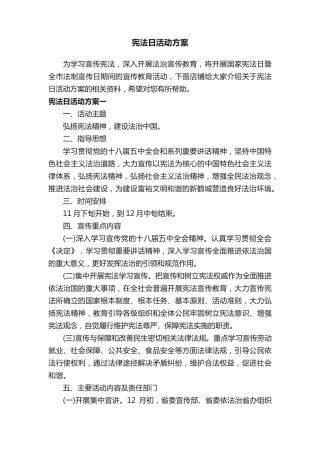 宪法日活动方案 