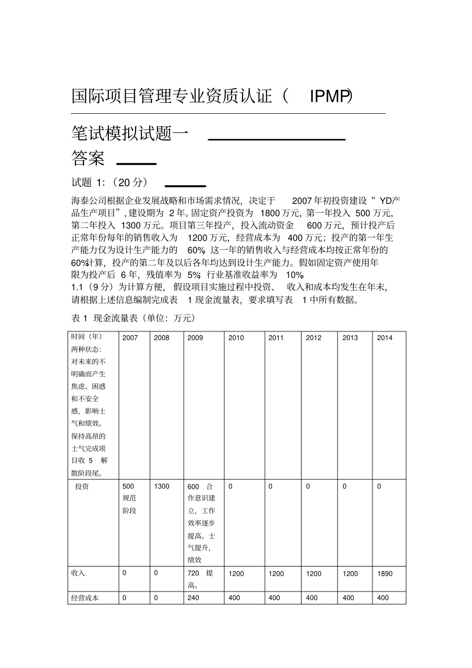 ipmp模拟试题一及答案_第1页
