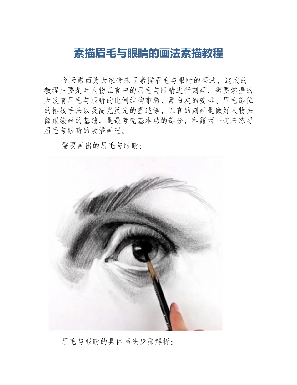素描眉毛与眼睛的画法素描教程_第1页