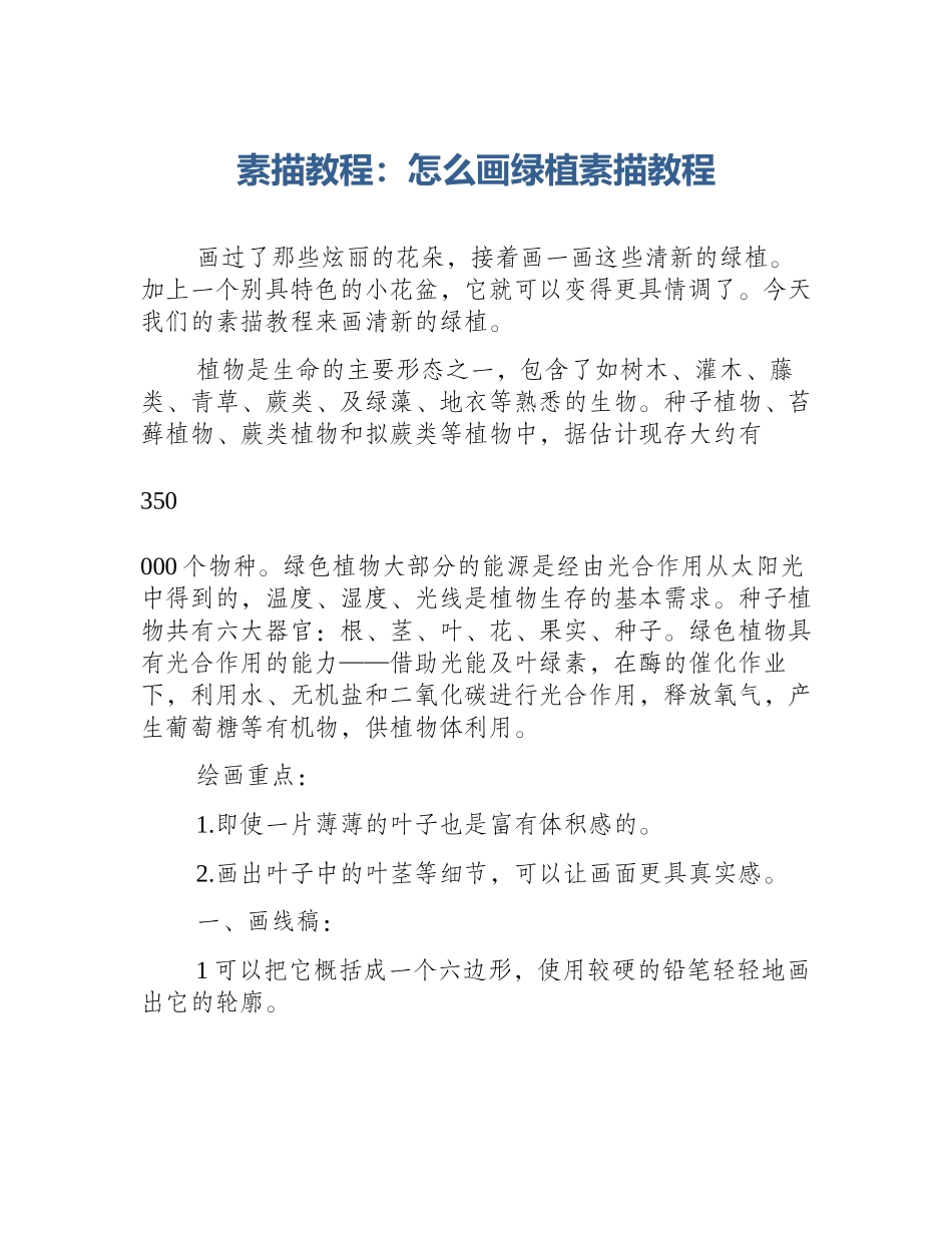 素描教程：怎么画绿植素描教程_第1页