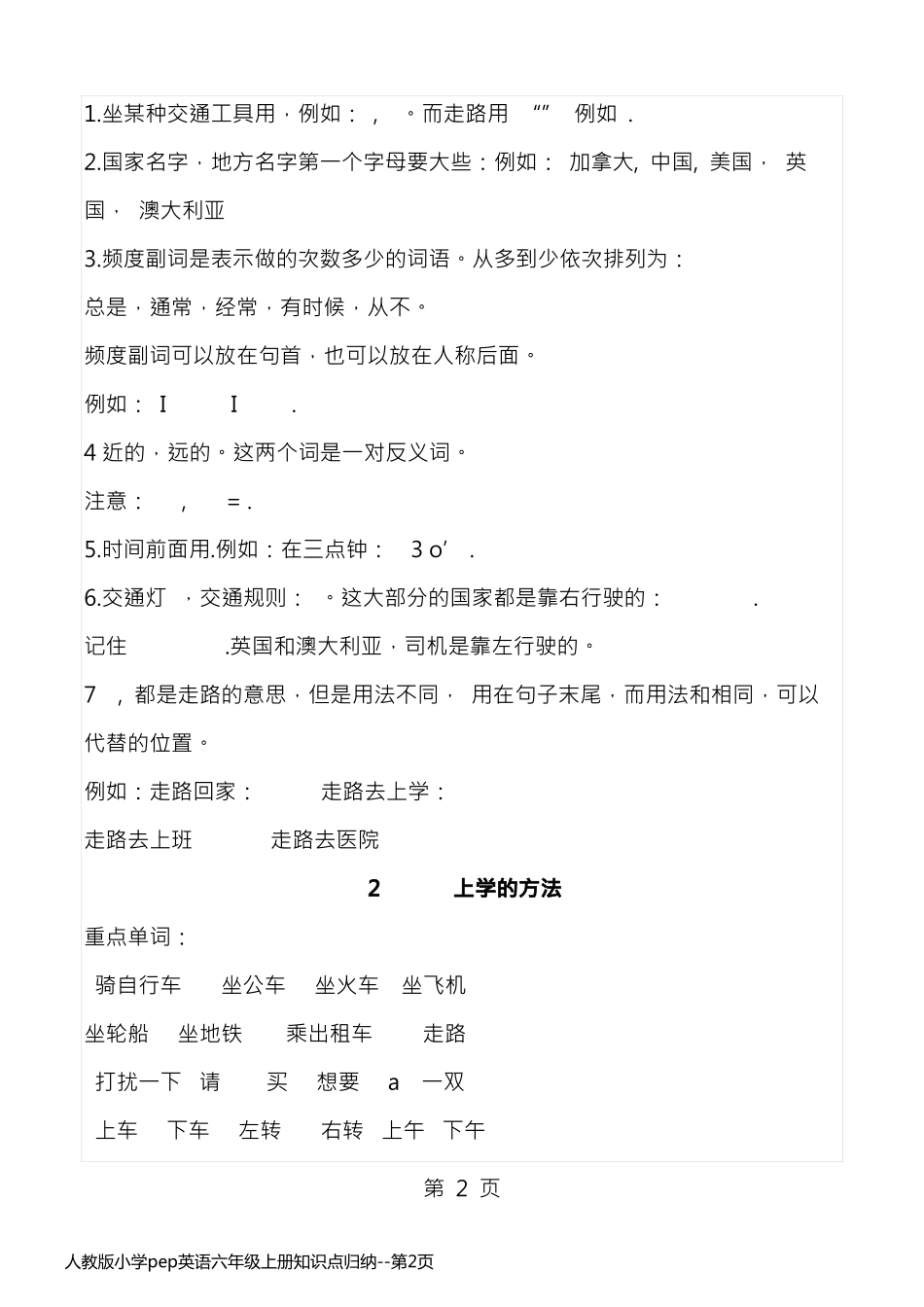 人教版小学pep英语六年级上册知识点归纳_第2页