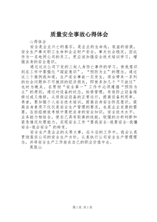 质量安全事故心得体会